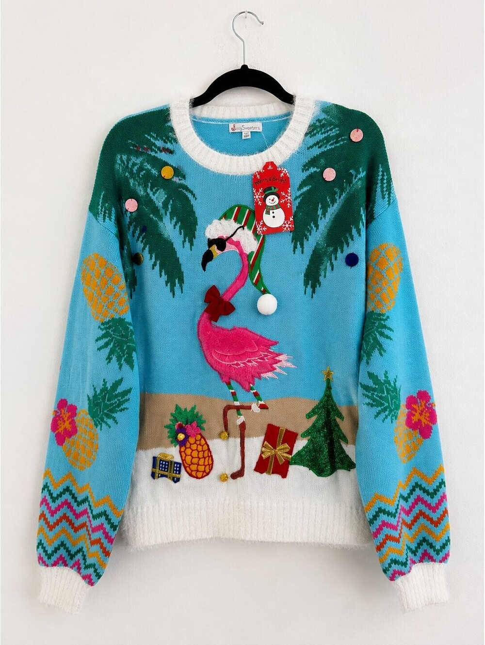 Jolly Sweaters Christmas Flamingo Tropical Ugly Sweater NWT Women’s XL
